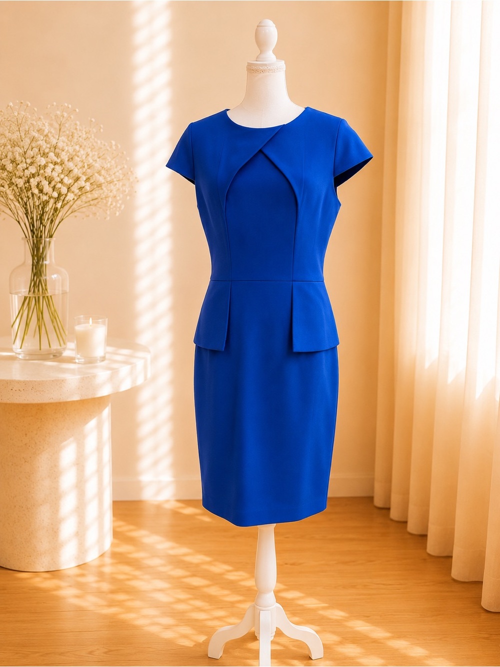 Danny & Nicole Cobalt Blue Cap-Sleeve Sheath Dress